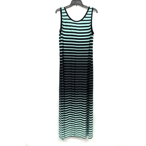 Roz & Ali Maxi Dress Stripe Blue Black Jersey Stretch Sleeveless - Picture 6 of 10